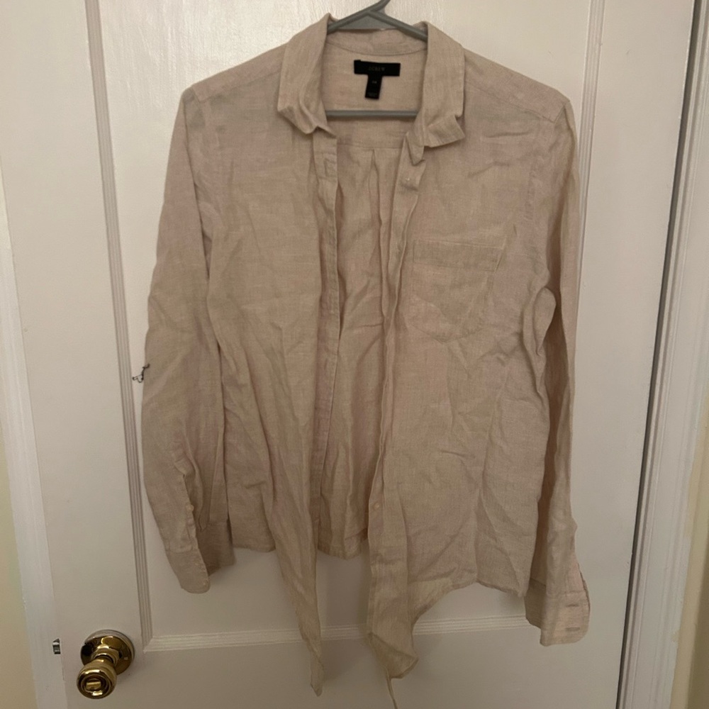 J. Crew Natural Beige Linen Top